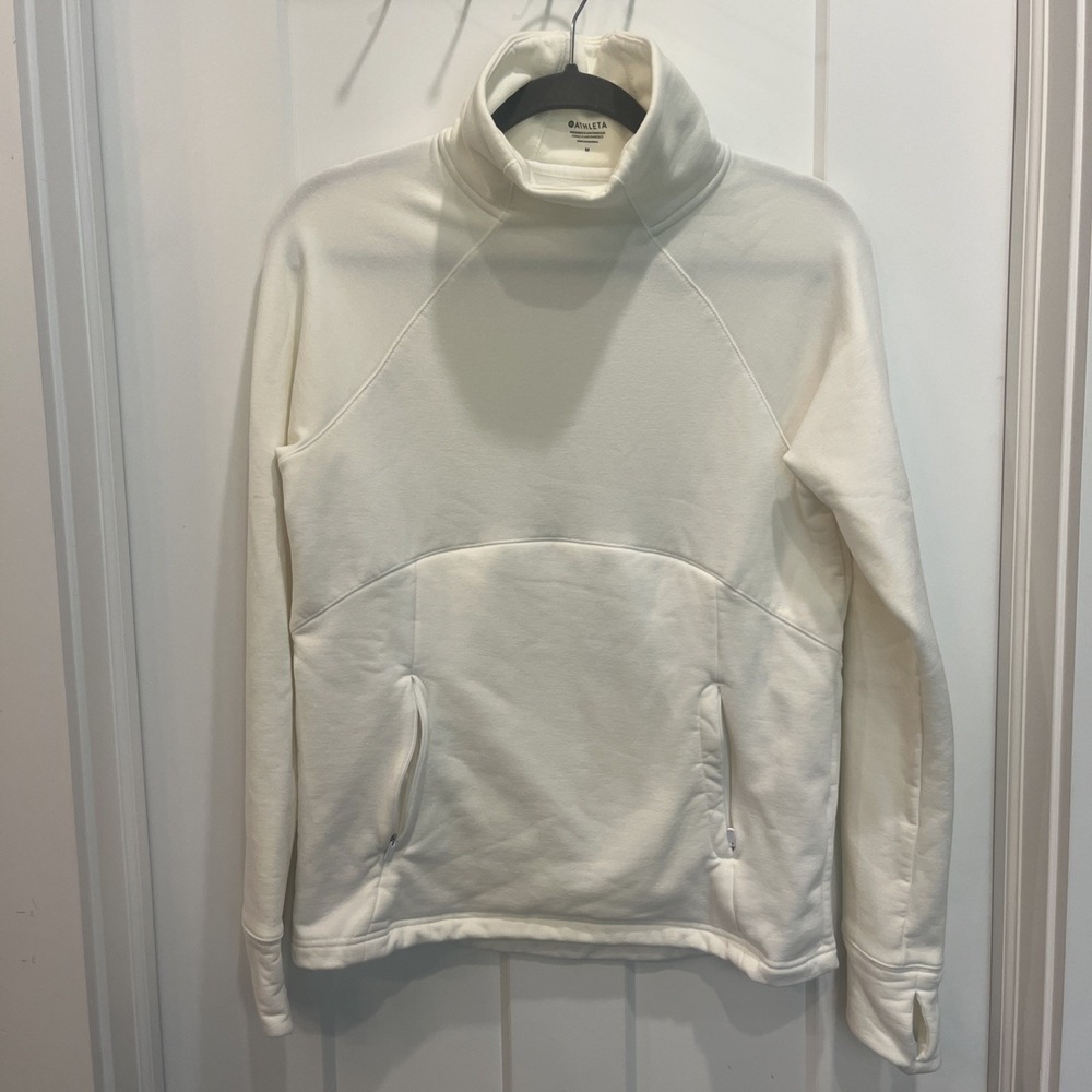 Athleta Polar Tech Funnel Neck Sweatshirt White Cream Fleece Size M 427987-00